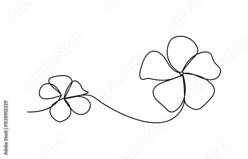 Plumeria flowers in continuous line art drawing style. One continuous line drawing of Plumeria flower Frangipani simple linear style.