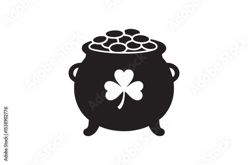 leprechaun pot silhouette vector art illustration on white background