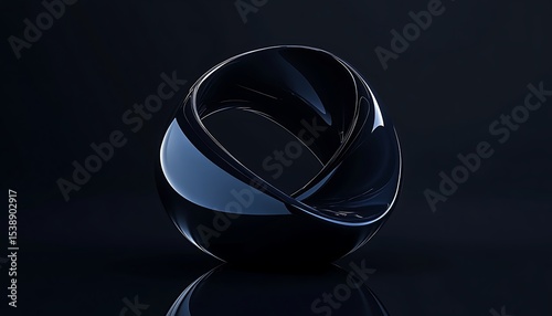 A sophisticated, dark navy 3D logo mockup with intricate reflective surfaces and smooth contours,