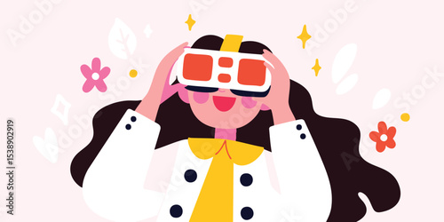 Immerse yourself in the world of virtual reality as a cheerful woman experience digital interface, using virtual reality glasses with expression of surprise.
