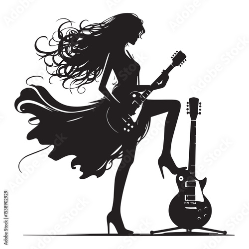 silhouette of a person playing guitar, editable vector image