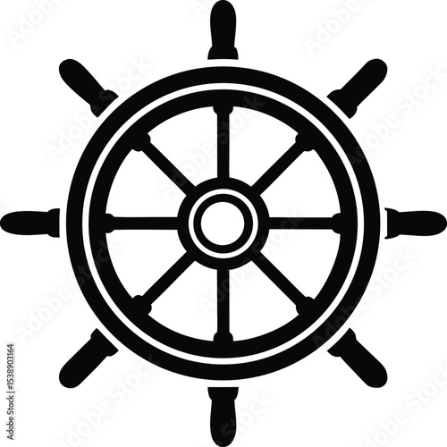 Classic Ship's Wheel Nautical Icon, Maritime Symbol, Vintage Steering Wheel