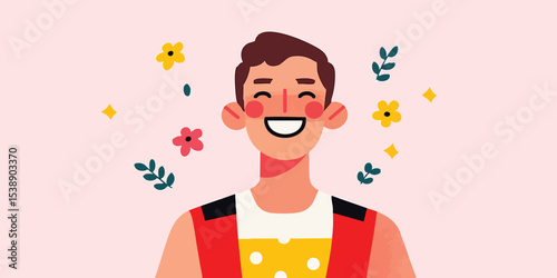 A cheerful, smiling person in festive attire, surrounded by vibrant flowers, embodies a sense of joy, celebration, and delight, perfect for any occasion.