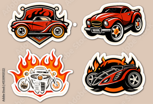 A big bundle of the print tribal hot rod fire flame motorcycle  and car sticker decal vector art graphic Side decoration for car, auto, truck, boat, isolated on white background