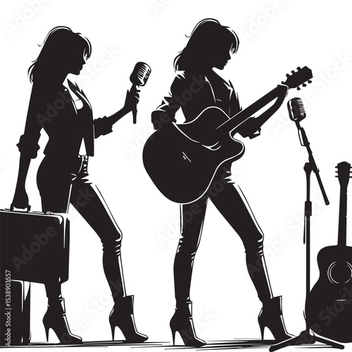 silhouette of a person playing guitar, editable vector image