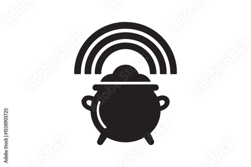 rainbow over pot silhouette vector art illustration on white background