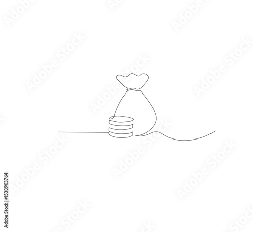 Continuous line drawing of money bag,white background,outline dollar money icon,business growth,one line object,single line art,vector illustration