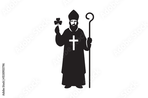 saint patrick icon silhouette vector art illustration on white background