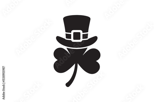 shamrock with hat silhouette vector art illustration on white background