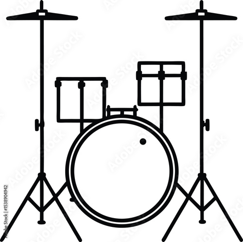 drum set icon line art vector illustration on transparent background	