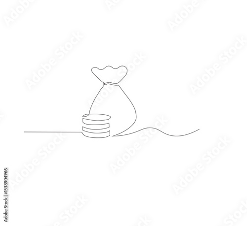 Continuous line drawing of money bag,white background,outline dollar money icon,business growth,one line object,single line art,vector illustration