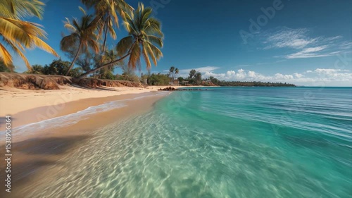 Wallpaper Mural Cinematica aerial drone shot of beautiful peaceful beach , golden sand, turquoise water, tropical paradise. 4k Torontodigital.ca
