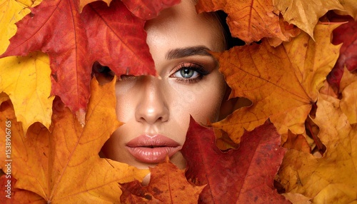 Young woman with autumn leaves