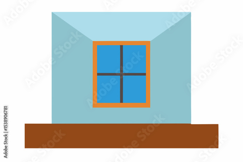Simple cartoon window with blue glass and orange frame