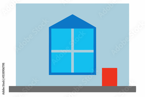 Simple house window and red box illustration