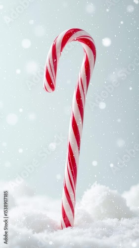Candy cane that is sitting in the snow