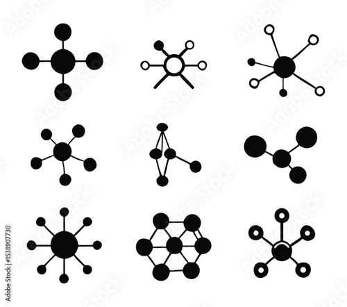 Premium Vector Silhouette Icons Set of Molecular Structures, Scientific Atom Designs, Chemistry Compound Illustrations, Research Element Graphics