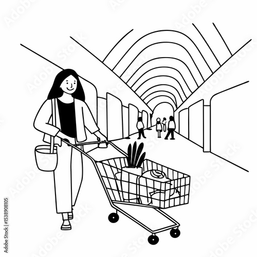 A vector of a lady on shopping in a mall