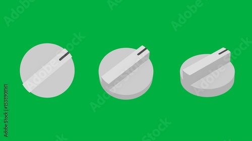 animated rotary switches round knob stove with a different view. animation footage video isolated on green background with alpha channel(transparent).