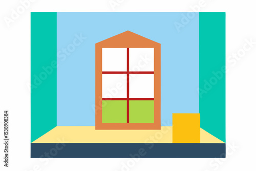 Abstract minimalist room interior with window and box