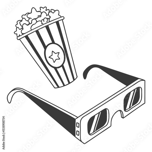 Movie Night Essentials Popcorn and 3D Glasses Illustration