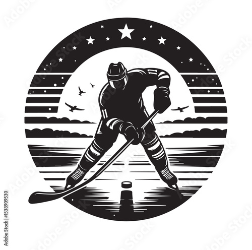 Ice hockey arena player shooting Competitive Team Intense Game. professional forward player