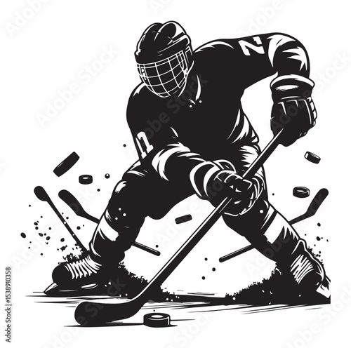Ice hockey arena player shooting Competitive Team Intense Game. professional forward player