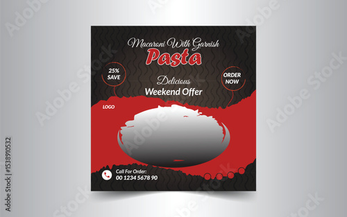 Delicious pasta social media promotion and Instagram banner post design template for a food restaurant.