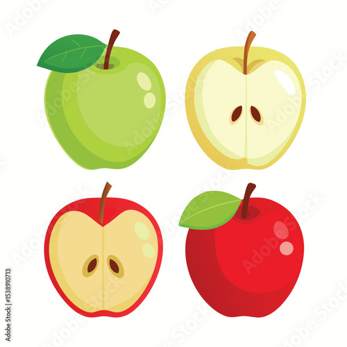 Freshly picked apples: a colorful vector illustration featuring whole and sliced fruit