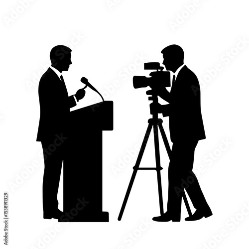 News photographer capturing speaker at press conference concept of Photographer's Day  