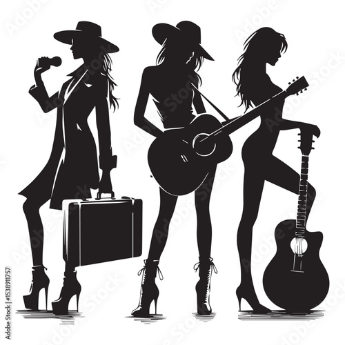 silhouette of a person playing guitar, editable vector image