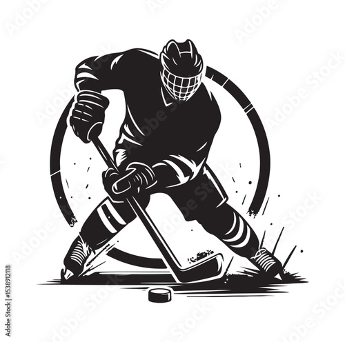 Ice hockey arena player shooting Competitive Team Intense Game. professional forward player