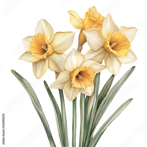 watercolor vector of A Daffodil Bouquet, isolated on a white background.