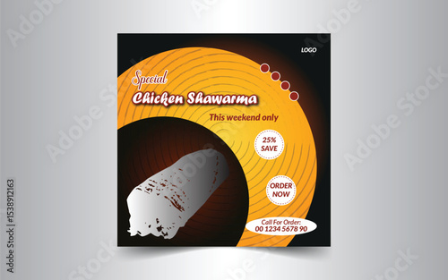 Delicious shawarma social media promotion, Instagram banner post design template for a food restaurant.