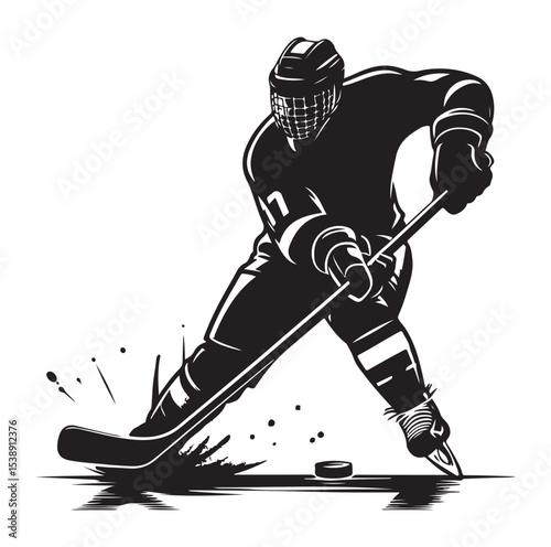 Ice hockey arena player shooting Competitive Team Intense Game. professional forward player