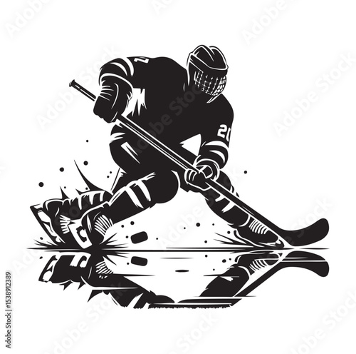 Ice hockey arena player shooting Competitive Team Intense Game. professional forward player