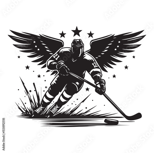 Ice hockey arena player shooting Competitive Team Intense Game. professional forward player