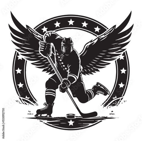 Ice hockey arena player shooting Competitive Team Intense Game. professional forward player