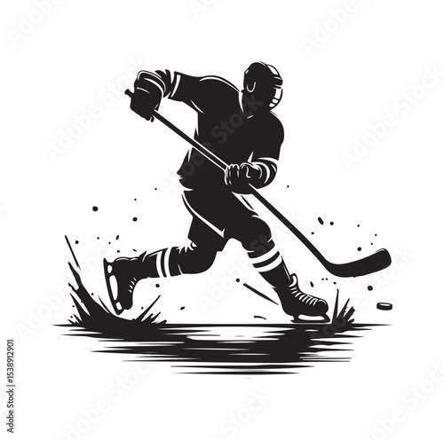Ice hockey arena player shooting Competitive Team Intense Game. professional forward player