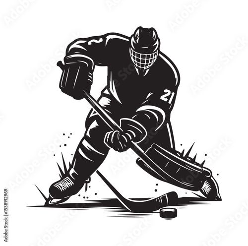 Ice hockey arena player shooting Competitive Team Intense Game. professional forward player