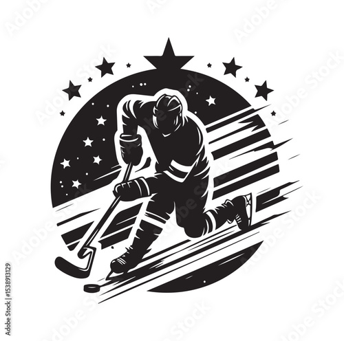 Ice hockey arena player shooting Competitive Team Intense Game. professional forward player