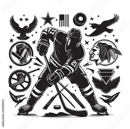 Ice hockey arena player shooting Competitive Team Intense Game. professional forward player