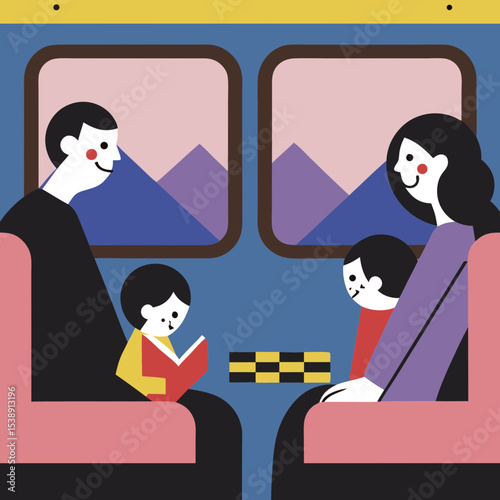 A vector illustration of a family on train berth journey