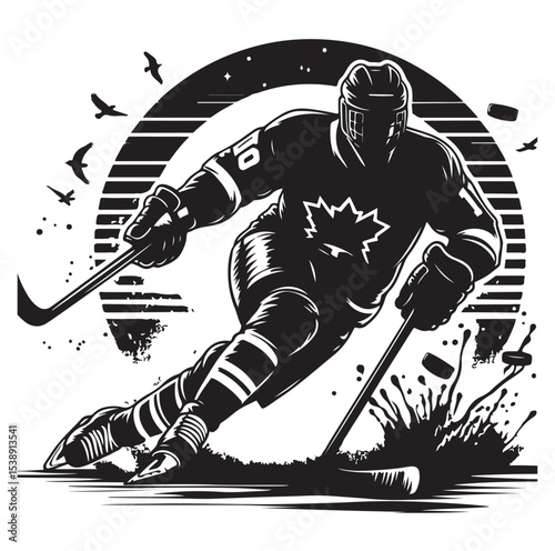 Ice hockey arena player shooting Competitive Team Intense Game. professional forward player