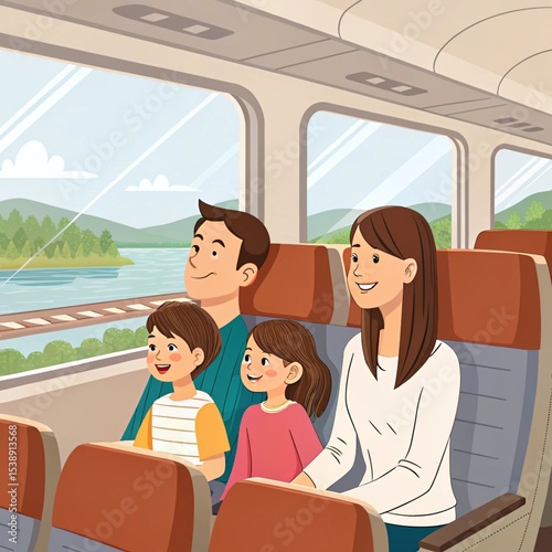 A vector illustration of a family on train berth journey