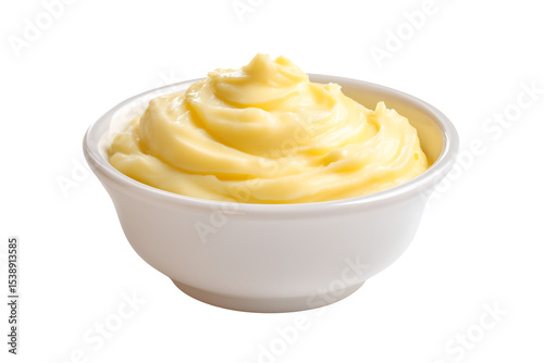 Creamy yellow spread in a white bowl delicious dessert or condiment