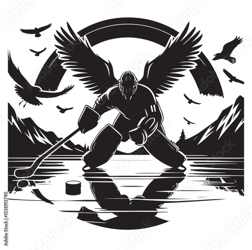 Ice hockey arena player shooting Competitive Team Intense Game. professional forward player
