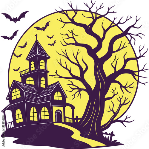 Vibrant spooky haunted house logo design