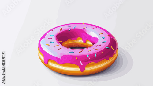 Colorful donut with pink icing and sprinkles on a light background
