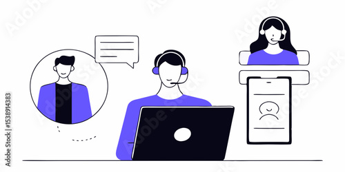 User Testing and Digital Interaction Vector Art. People in Video Frames for Online Work and Learning. Clipart.